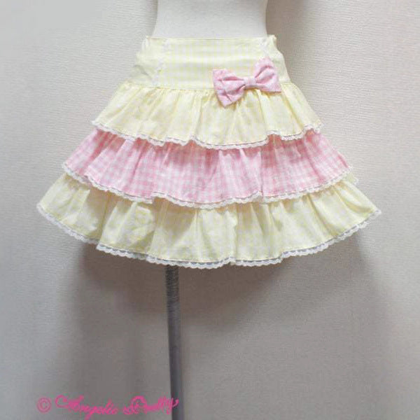 Solid Color Splicing Plaid Bowknot Skirt Short Skirt