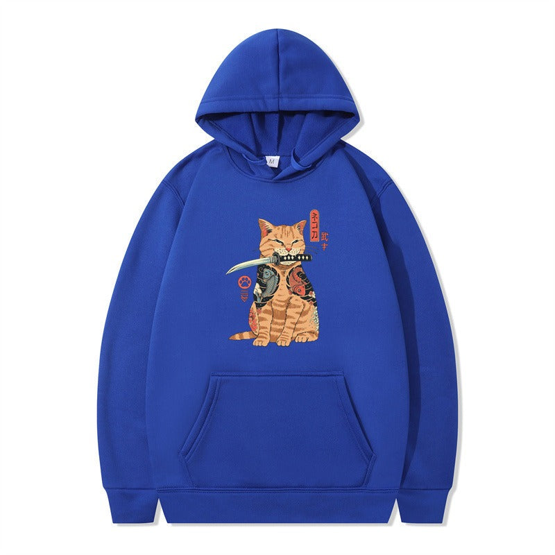 Loose pullover printed long sleeved jacket sweatshirt hooded top for men and women