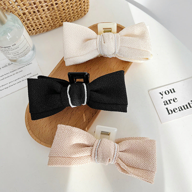 Pure Little Fragrant Pearl Bow Knot Clamping Clip Retro French Shark Clamping Clip Hair Clip D776