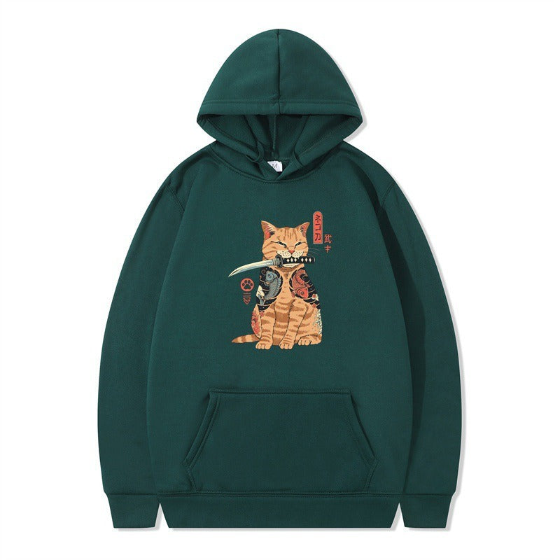 Loose pullover printed long sleeved jacket sweatshirt hooded top for men and women