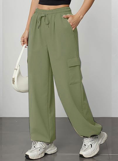 Women's High Waist Wide Leg Cargo Jogger Pants with Pockets