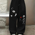 Women's Casual Gothic Skull Print High Waist Adjustable Drawstring Wide Leg Pants