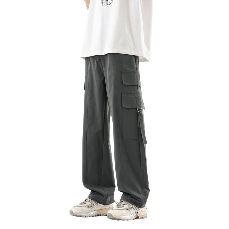 Cargo Pants Men Spring Autumn Trendy High-Quality Streetwear Drawstring Cuffed Sweatpants Straight Loose Casual Long Pants