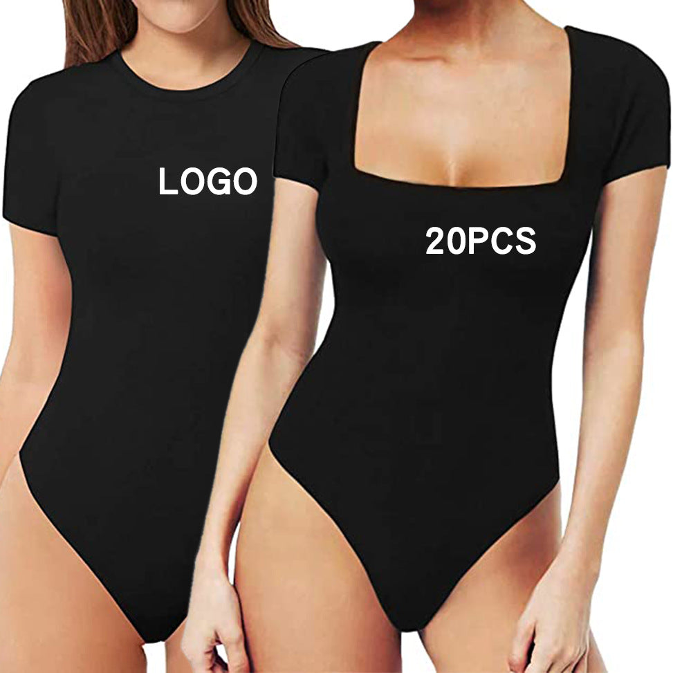 Women's Fitted Jumpsuit Solid Color Sexy Slim Plus Size Short Sleeve T-Shirt Ladies' Romper