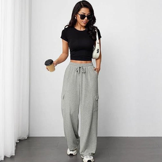 Women's High Waist Wide Leg Cargo Jogger Pants with Pockets