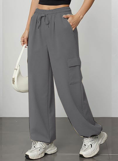 Women's High Waist Wide Leg Cargo Jogger Pants with Pockets