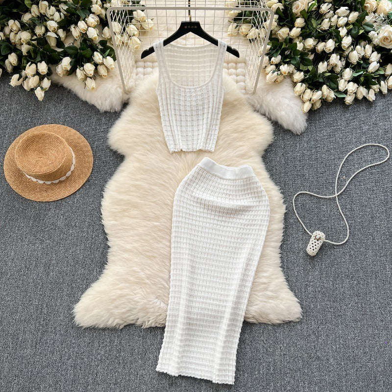 Tank top versatile high waisted skirt knit two-piece set