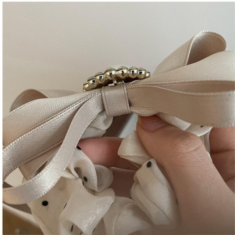 High Quality Bow Love Pearl Large Intestine Hair Ring Female Net Red New Temperament Hair Rope