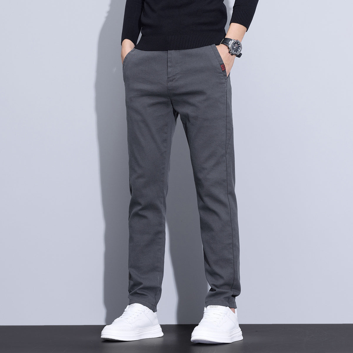 Men's Straight Leg Casual Business Trousers Wrinkle Resistant Formal Pants