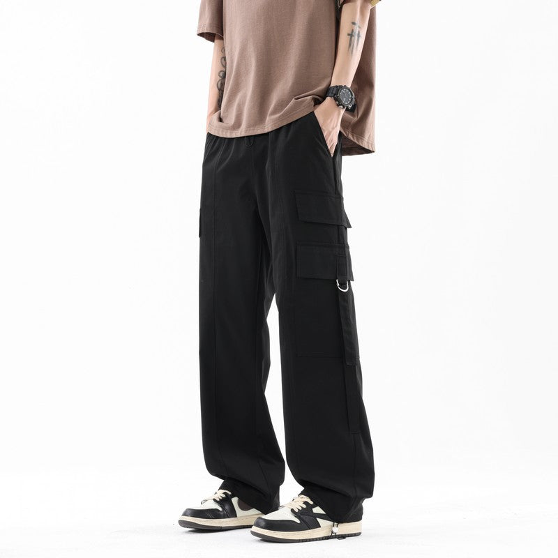 Cargo Pants Men Spring Autumn Trendy High-Quality Streetwear Drawstring Cuffed Sweatpants Straight Loose Casual Long Pants
