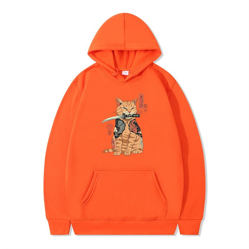 Loose pullover printed long sleeved jacket sweatshirt hooded top for men and women