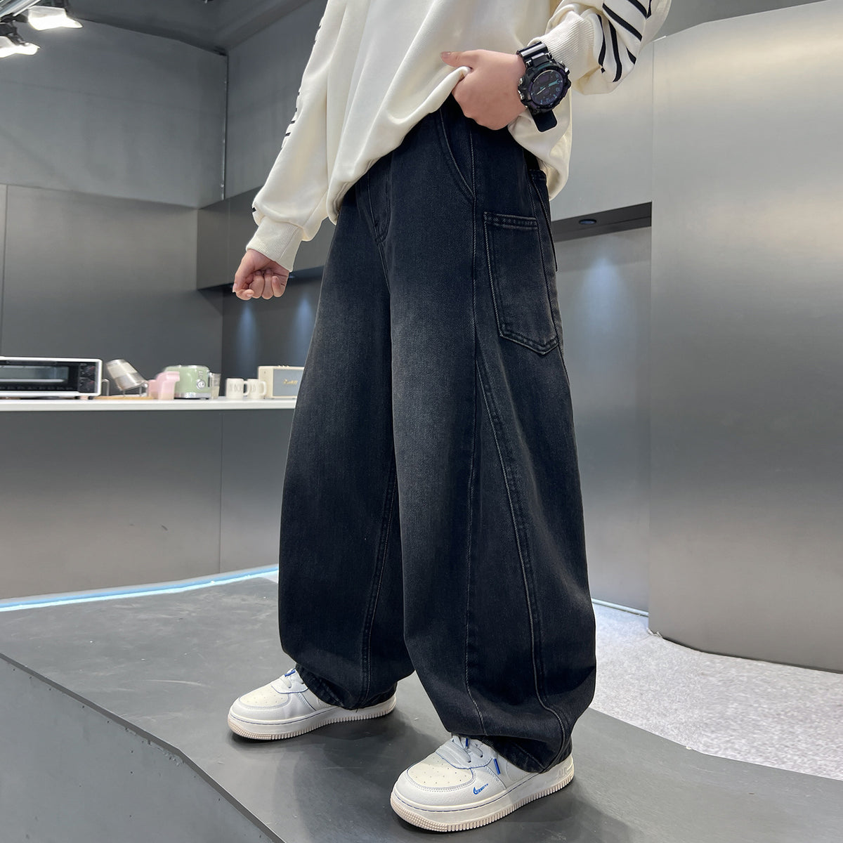 Boys' Casual Loose Wide Leg Straight Jeans Spring Autumn Pants