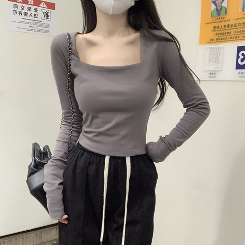Square Neck Fitted Long Sleeve Innerwear Top for Women