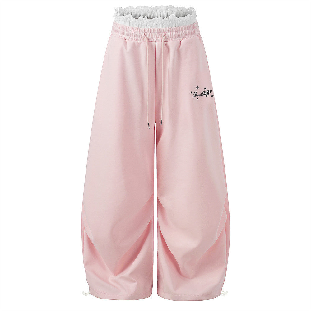 Fake two pairs of pants loose wide leg curved knife pants