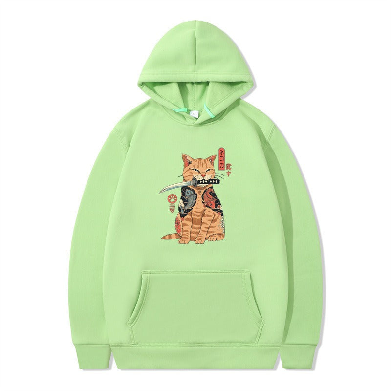 Loose pullover printed long sleeved jacket sweatshirt hooded top for men and women