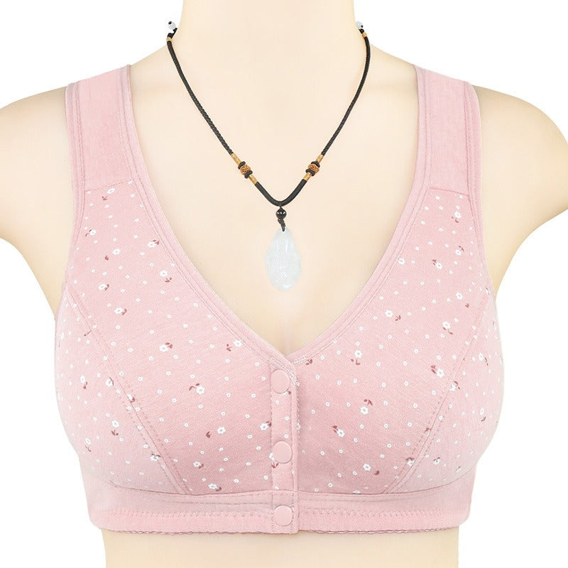 Women's soft cotton vest style middle-aged and elderly bra, large size without steel ring underwear for women