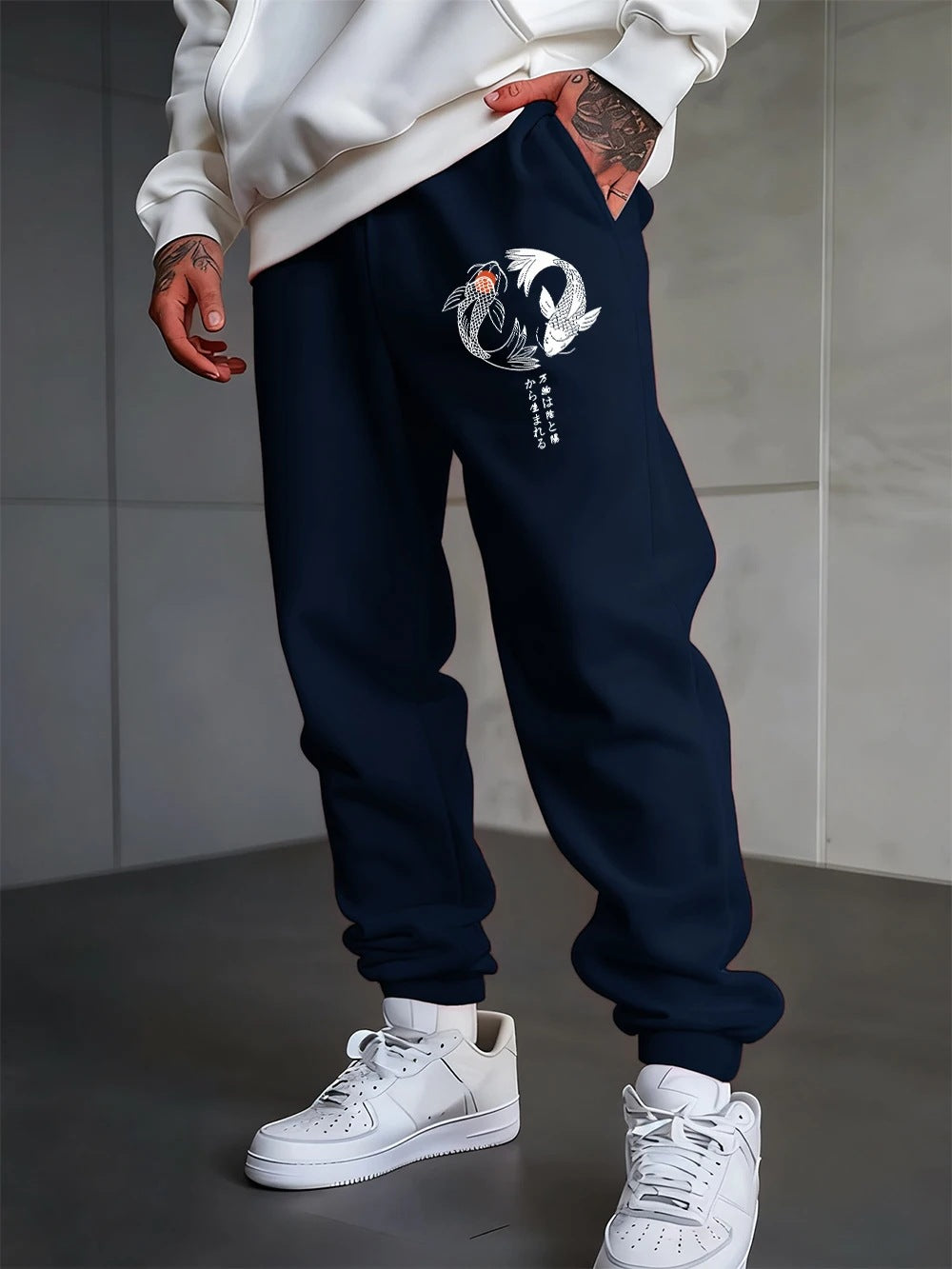 Gothic Twin Fish Print Unisex Casual Sport Sweatpants