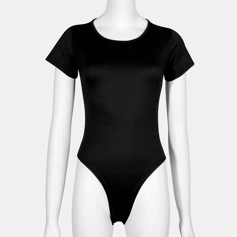 Women's Fitted Jumpsuit Solid Color Sexy Slim Plus Size Short Sleeve T-Shirt Ladies' Romper