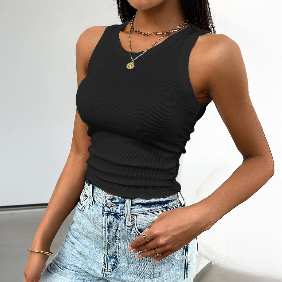 Spring and summer European and American sexy slim fit top with solid color interior and Y2K knitted vest for women