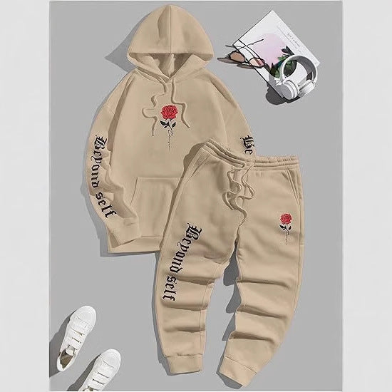 Men's 2-Piece Floral Letter Print Hoodie and Sweatpants Sports Set