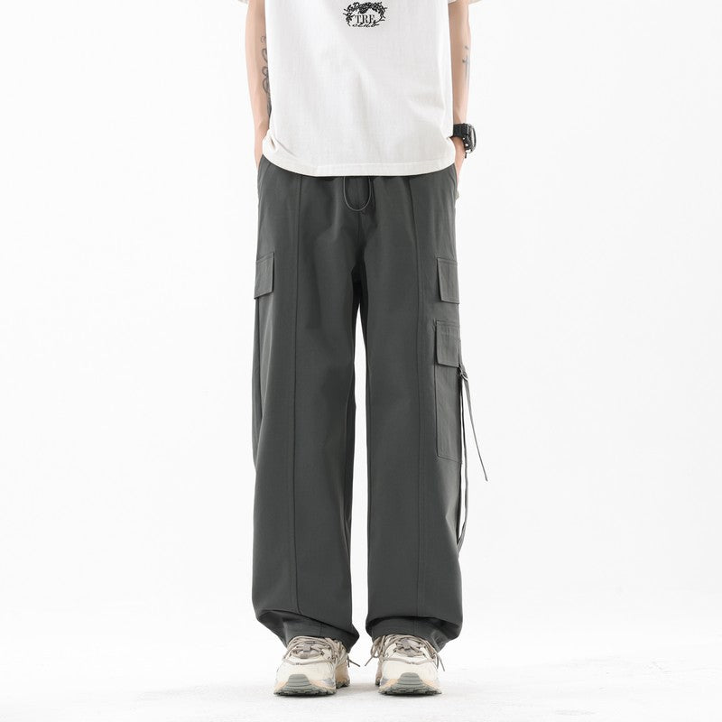 Cargo Pants Men Spring Autumn Trendy High-Quality Streetwear Drawstring Cuffed Sweatpants Straight Loose Casual Long Pants