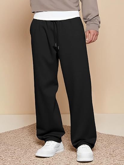 Men's Wide Leg Pants Lightweight Fleece Lined Travel Trousers with Pockets