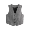 Women's plaid V-neck short slim fit cardigan vest vest for women