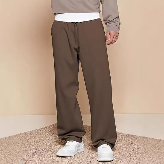 Men's Wide Leg Pants Lightweight Fleece Lined Travel Trousers with Pockets