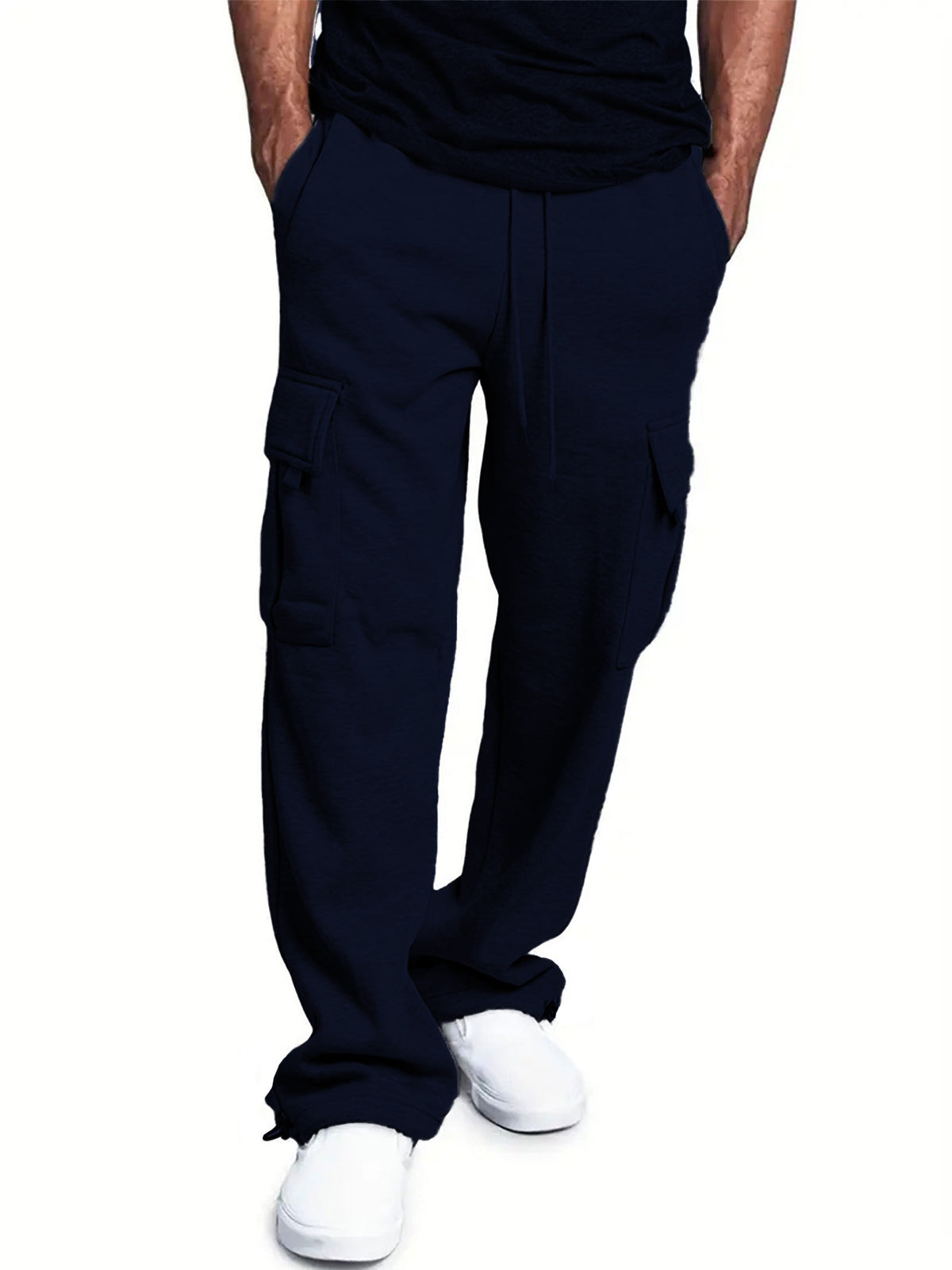 Men's Casual Vintage Cargo Pants Multi-pocket Loose Fit Straight Leg Tapered Long Trousers