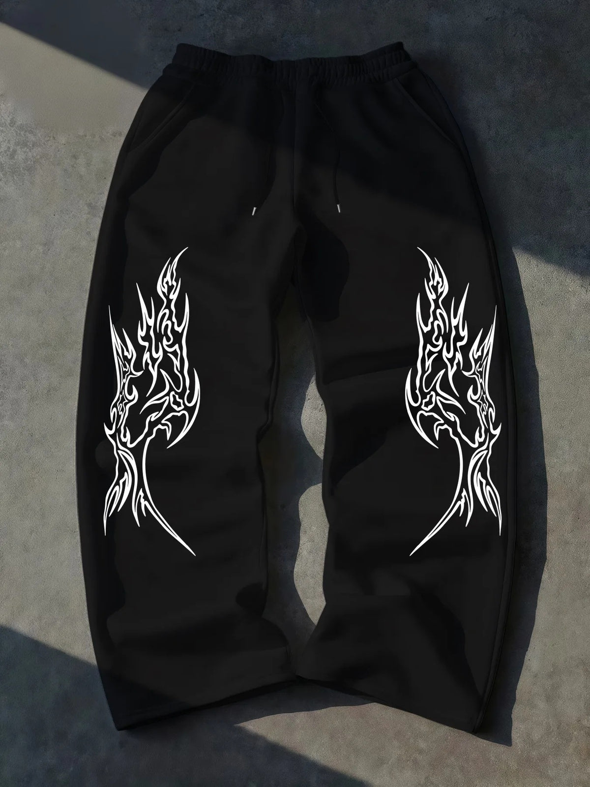Gothic Print Wide Leg Drawstring Sweatpants