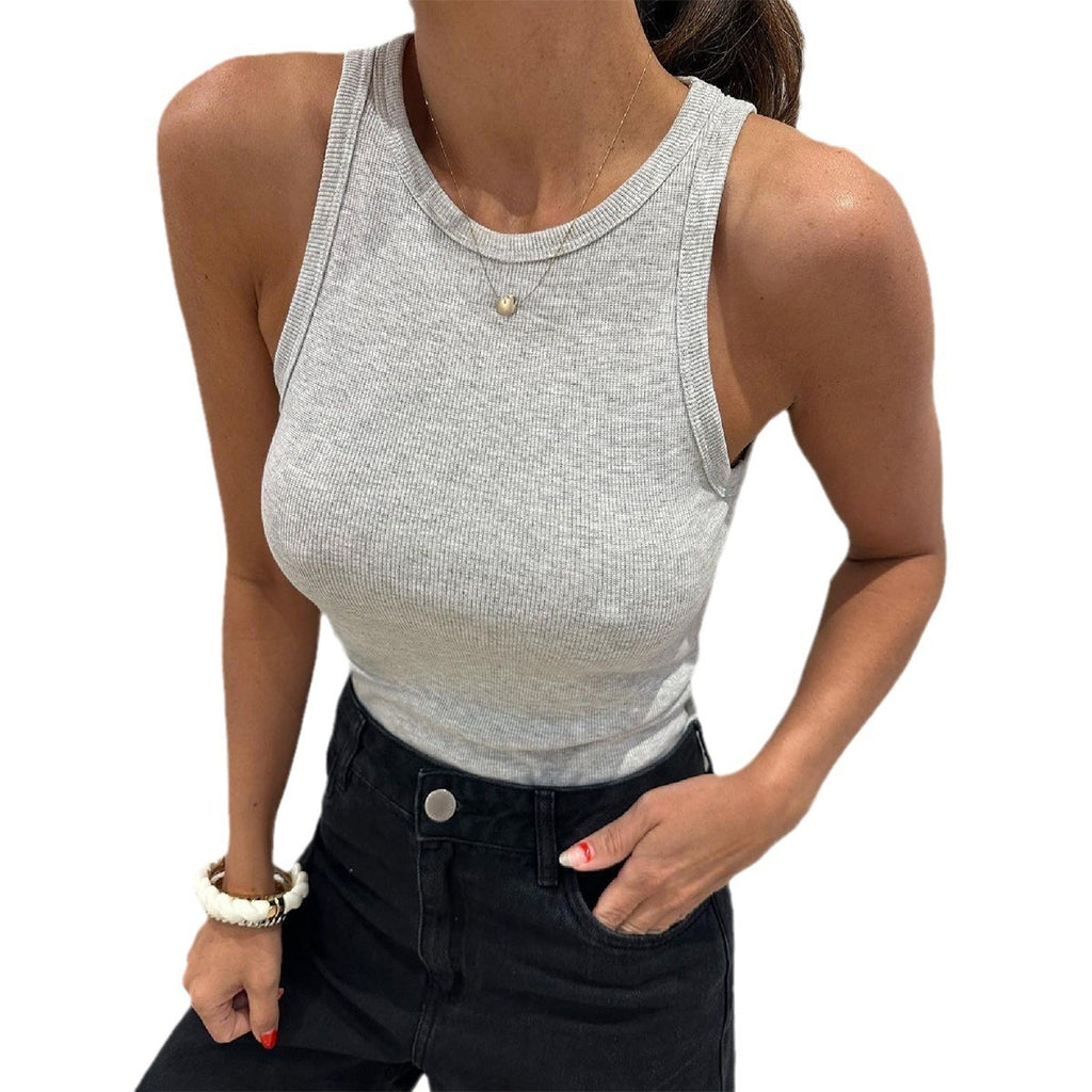 Spring and summer European and American sexy slim fit top with solid color interior and Y2K knitted vest for women