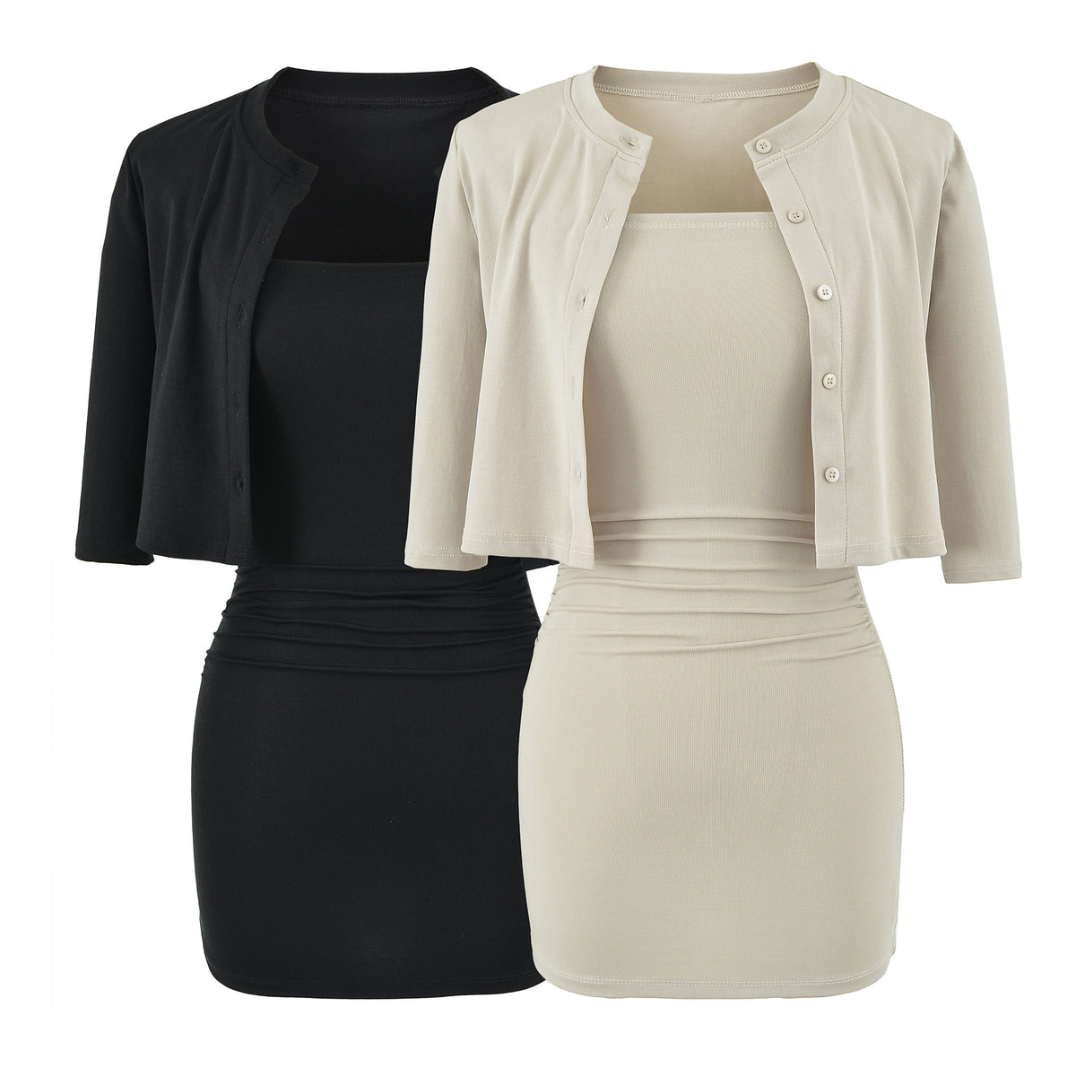 Women's Early Stretch Knit 3-Piece Set Off-Shoulder Tube Top Cropped Cardigan Flared Slim-Fit Pants