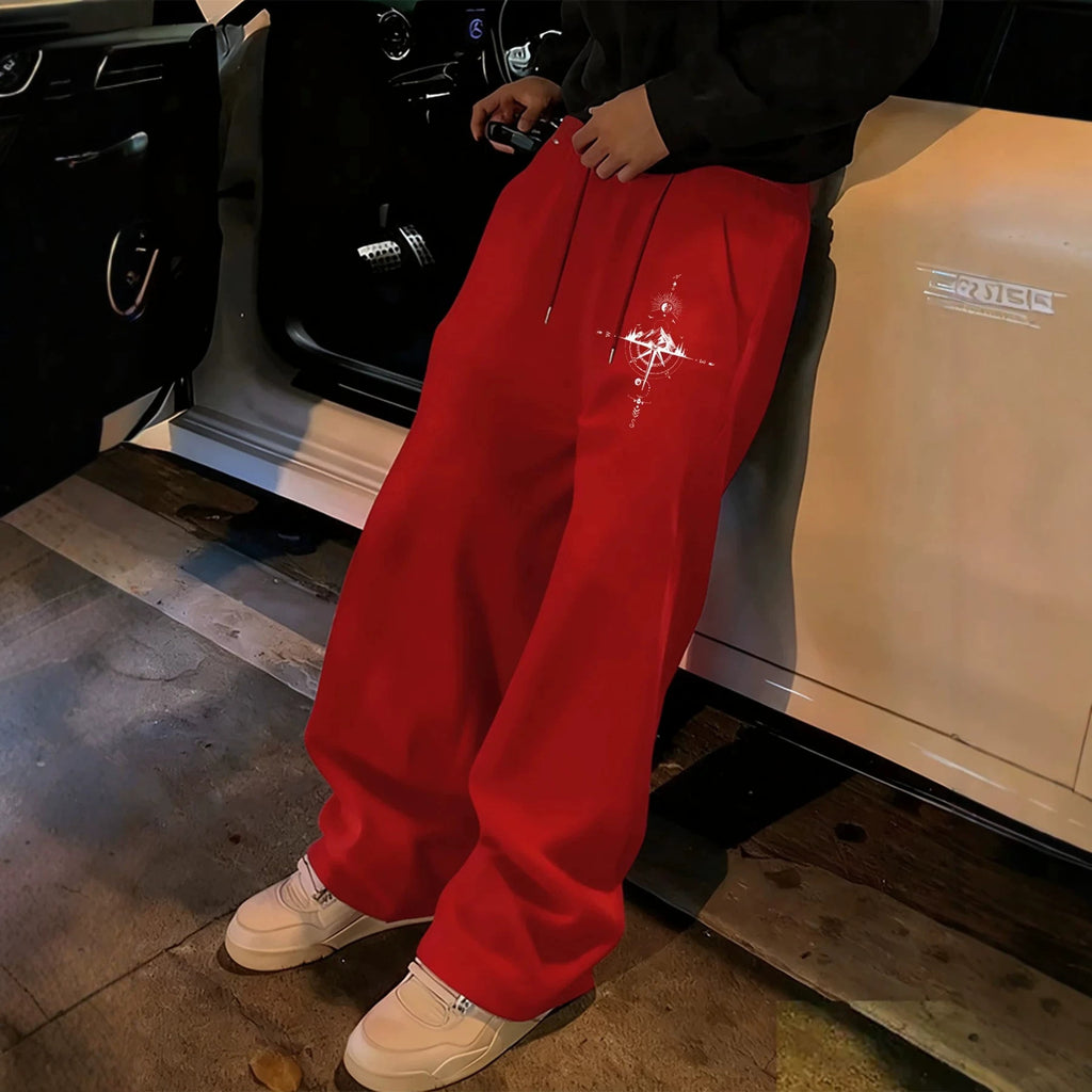 Printed Loose Wide Leg Drawstring Sweatpants