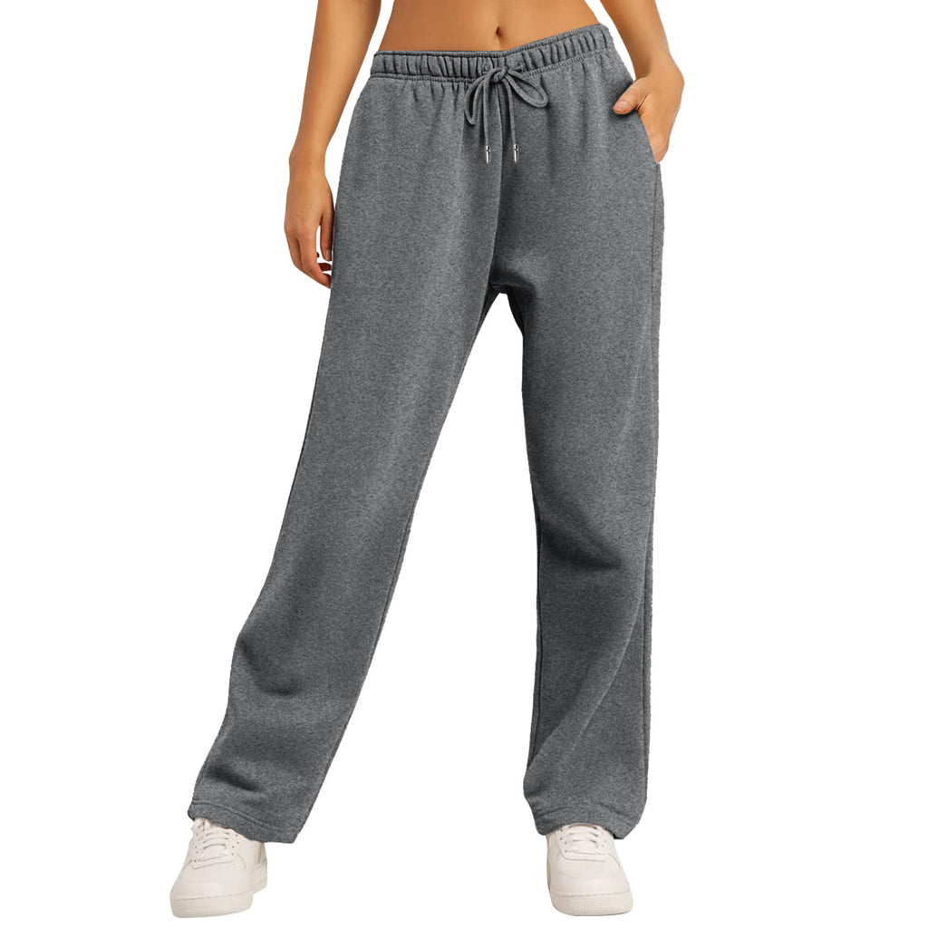 Unisex Solid Color Fleece Lined Elastic Waist Straight Leg Sweatpants