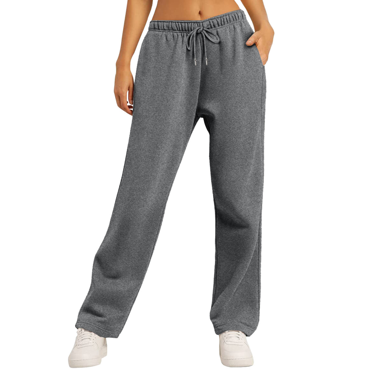 Unisex Solid Color Fleece Lined Elastic Waist Straight Leg Sweatpants