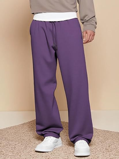 Men's Wide Leg Pants Lightweight Fleece Lined Travel Trousers with Pockets