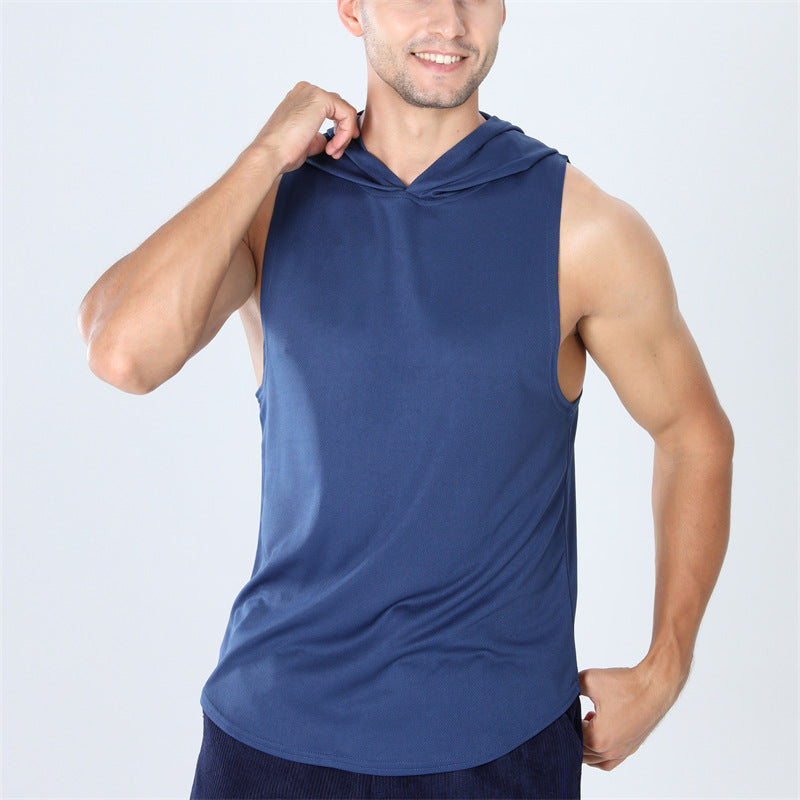 Summer Hooded Sleeveless Hoodie for Men, Sporty Breathable Running Outdoor Fitness Hoodie, Basketball Quick-Dry Top T-Shirt