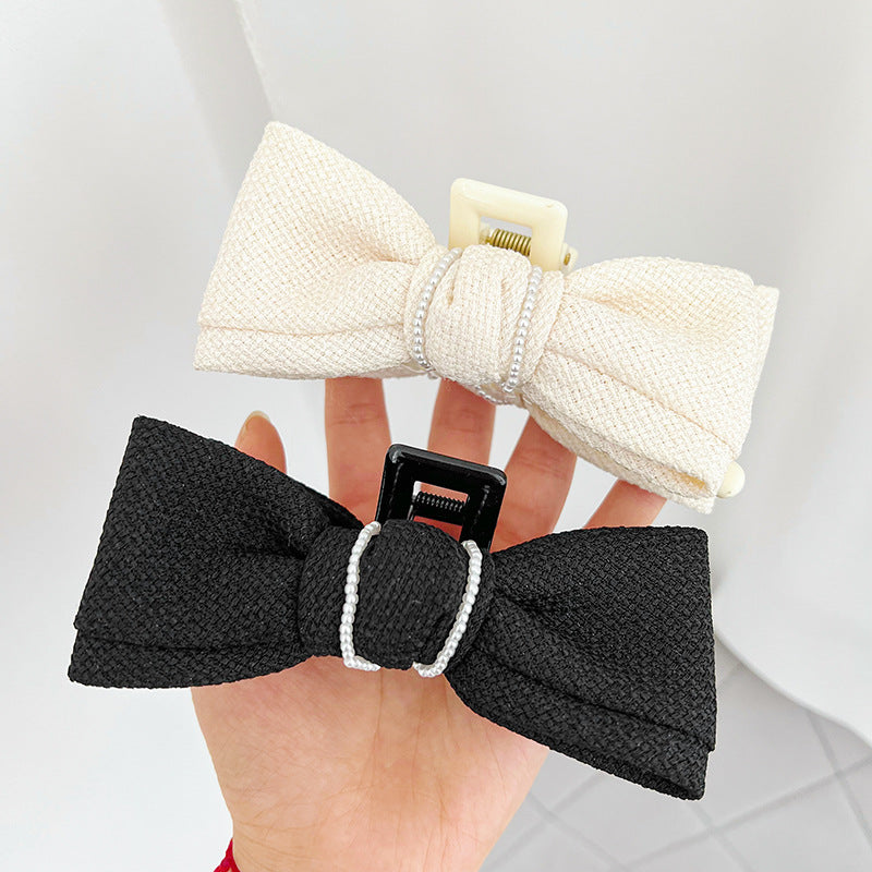 Pure Little Fragrant Pearl Bow Knot Clamping Clip Retro French Shark Clamping Clip Hair Clip D776