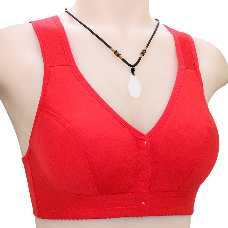 Women's soft cotton vest style middle-aged and elderly bra, large size without steel ring underwear for women