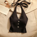 Suspended top for women's summer wear with a beautiful back and slim fit design Off the shoulder short knit vest