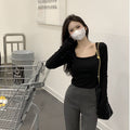 Square Neck Fitted Long Sleeve Innerwear Top for Women