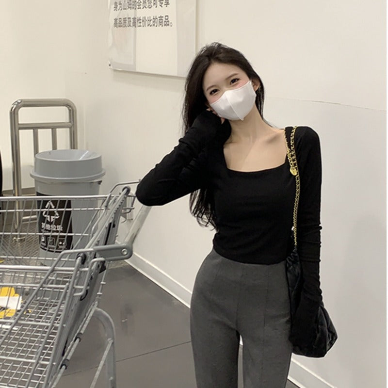 Square Neck Fitted Long Sleeve Innerwear Top for Women