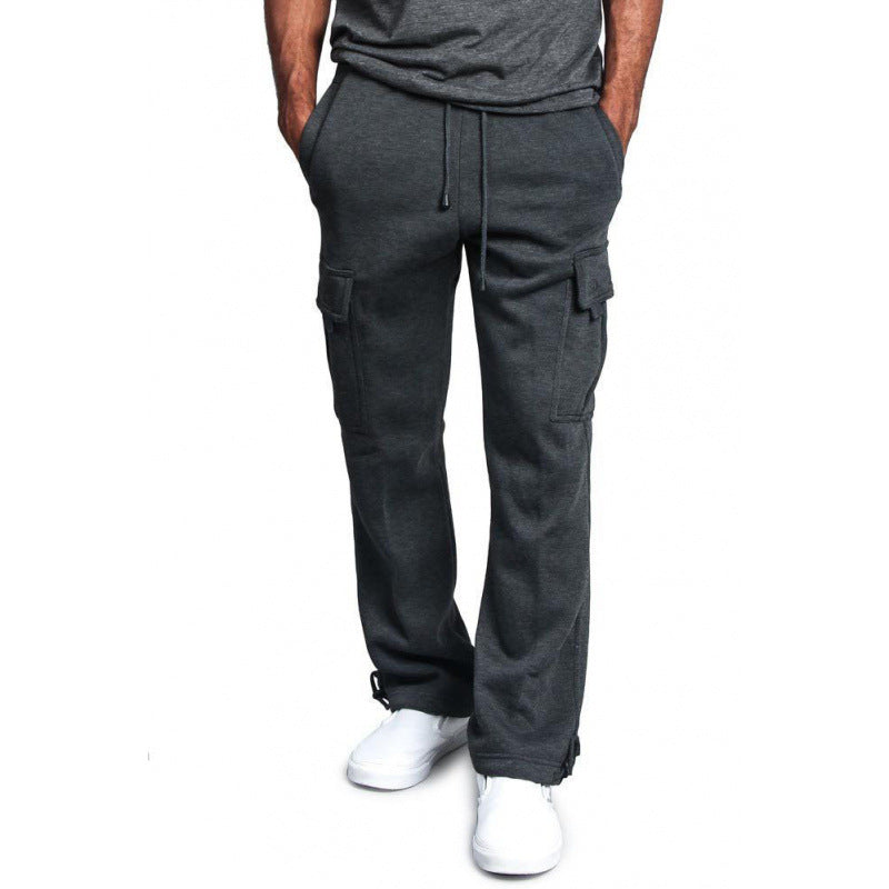 Men's Casual Vintage Cargo Pants Multi-pocket Loose Fit Straight Leg Tapered Long Trousers
