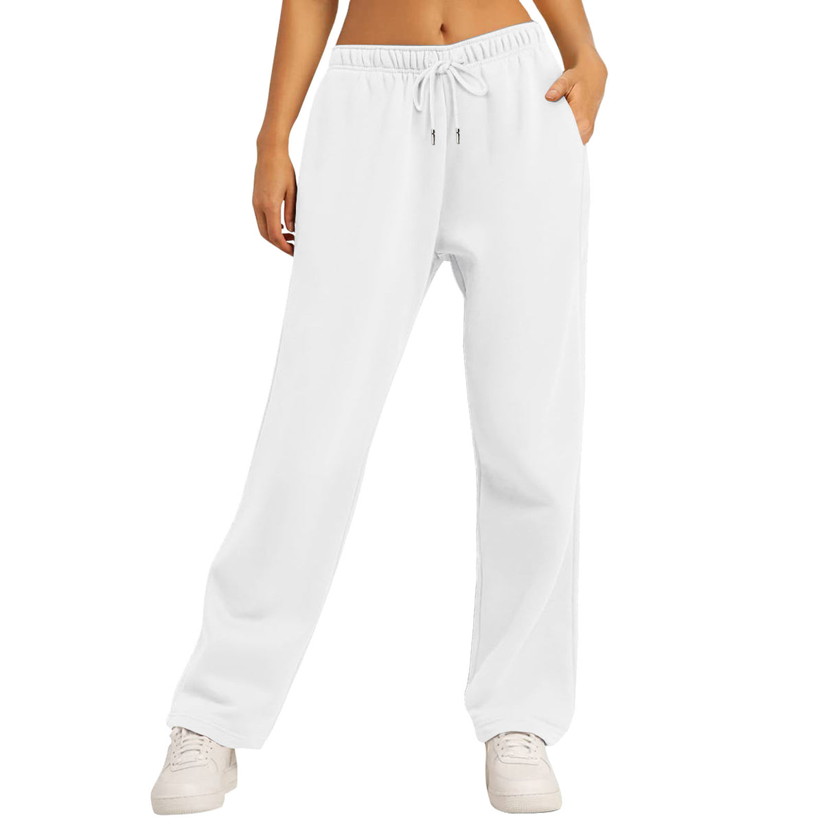 Unisex Solid Color Fleece Lined Elastic Waist Straight Leg Sweatpants
