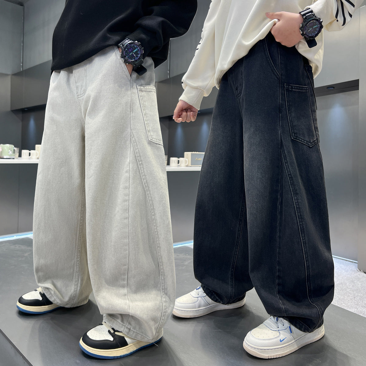 Boys' Casual Loose Wide Leg Straight Jeans Spring Autumn Pants
