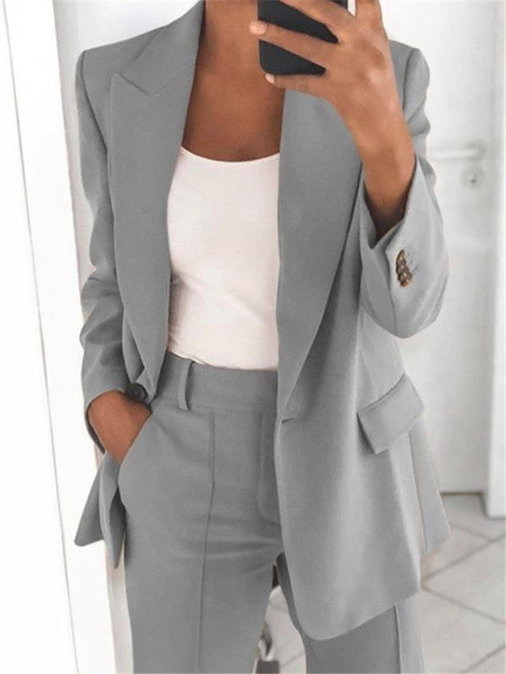 Fashionable and high-end slim fit lapel cardigan, elegant suit jacket set for women