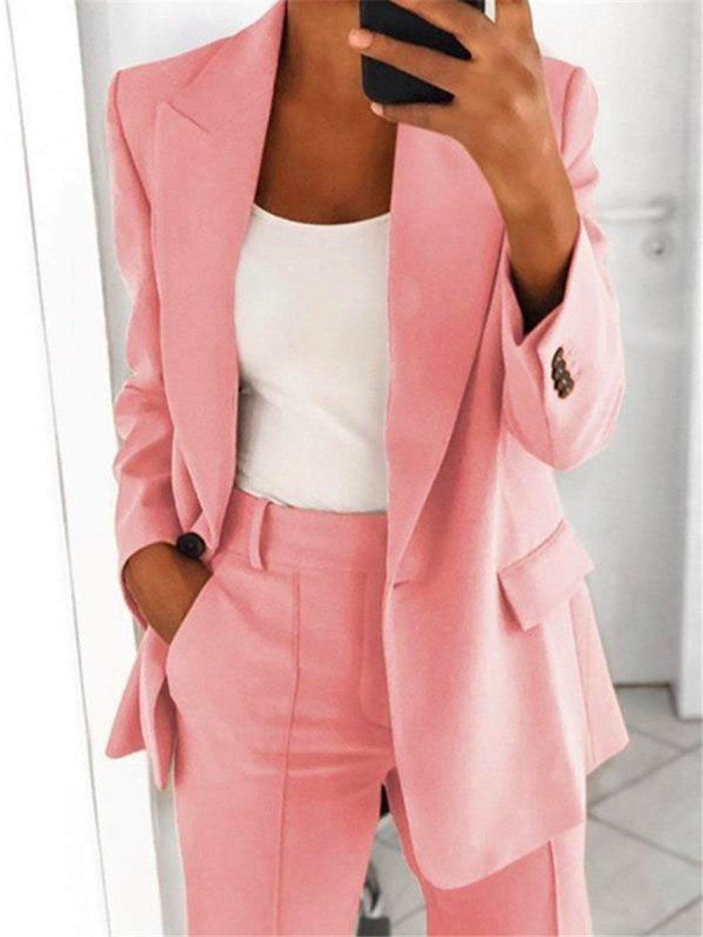 Fashionable and high-end slim fit lapel cardigan, elegant suit jacket set for women