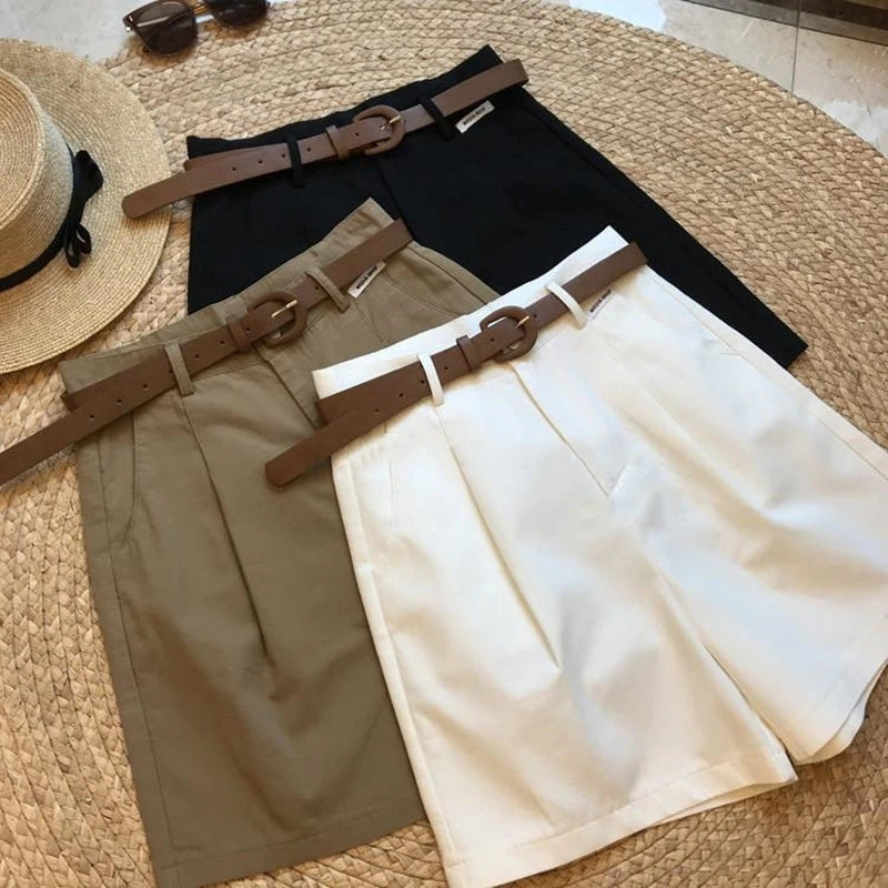 New Wide Leg Shorts for Women  Summer Thin Cotton A Line Short Pants Office Lady Classic Loose Casual Zipper Women‘s Shorts