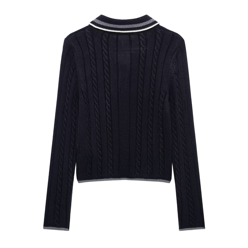 Fashion trimmed contrasting collar knit sweater