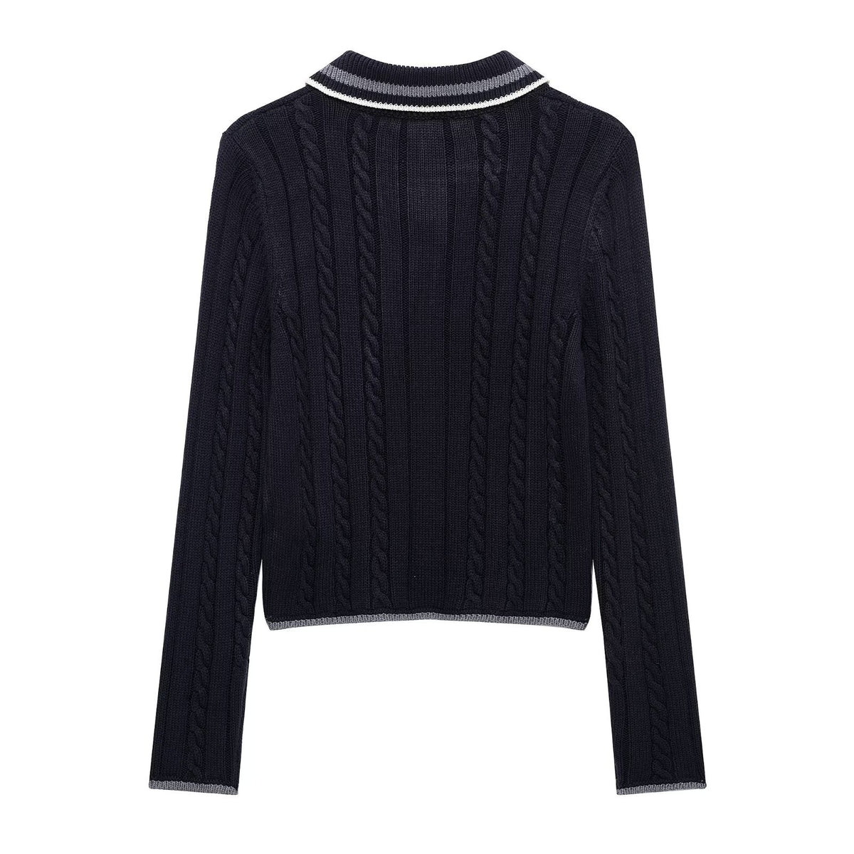 Fashion trimmed contrasting collar knit sweater